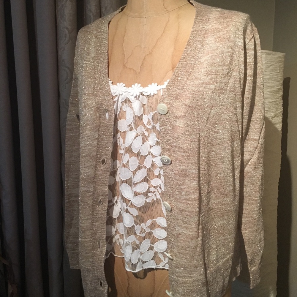 NWOT J.Crew Metallic Gold Relaxed Fit Semi Sheer Cardigan Sweater Size XXS